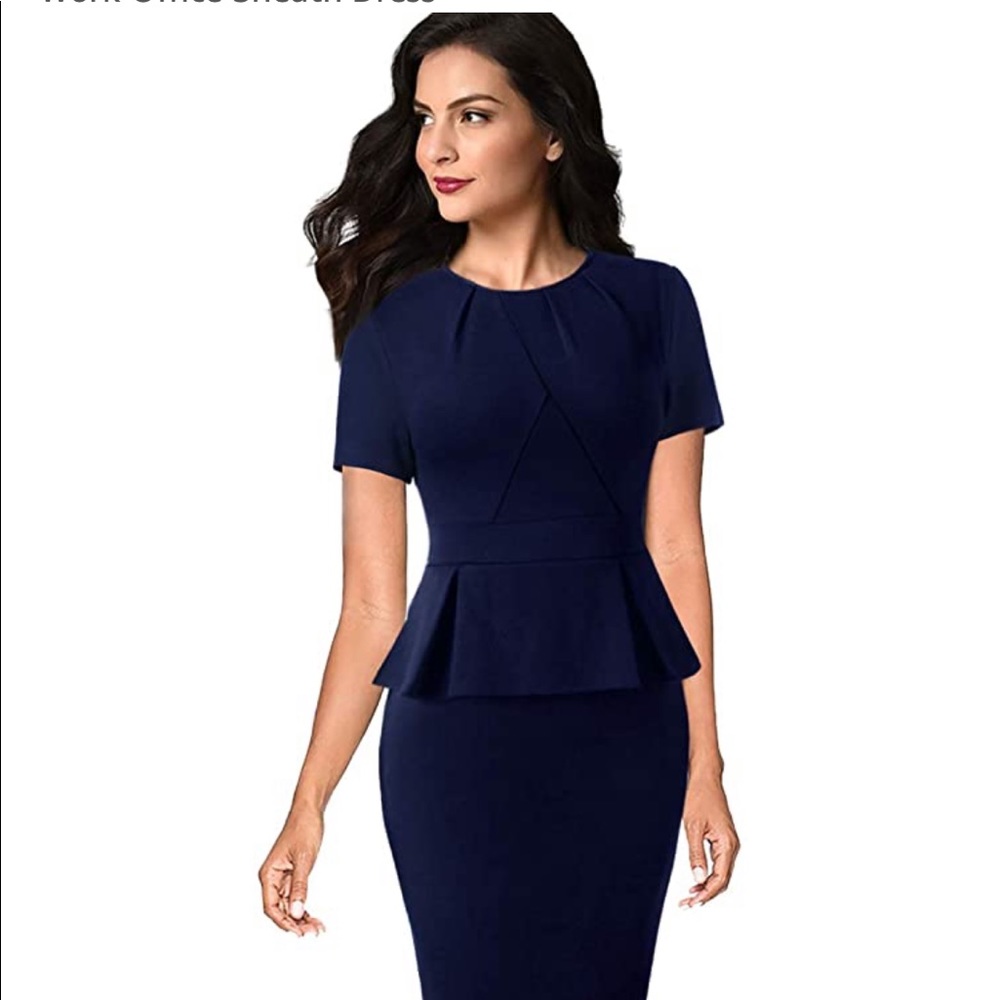 Sheath Dress Pleated Crew Neck Peplum